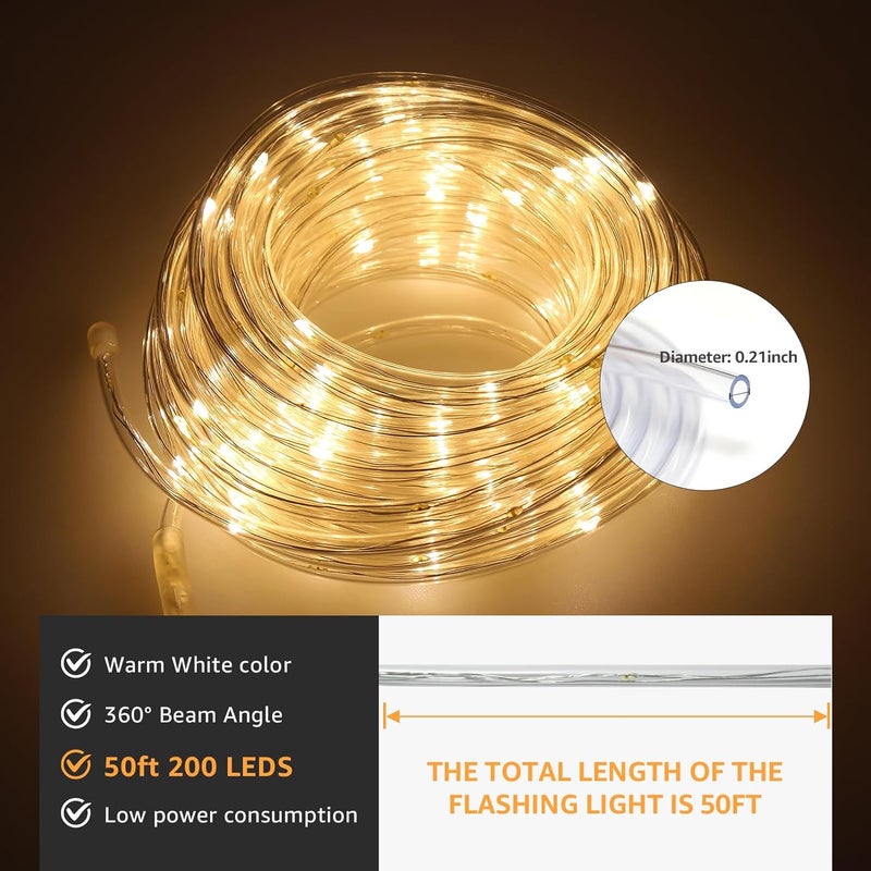FUYO 50ft LED Rope Light with Remote 8 Modes Strip Lights with Timer & Memory 5.5mm Large Diameter Twinkle Lights for Wedding Garden Christmas Halloween Bedroom Patio Decorations(15M, Warm White) - Image 5